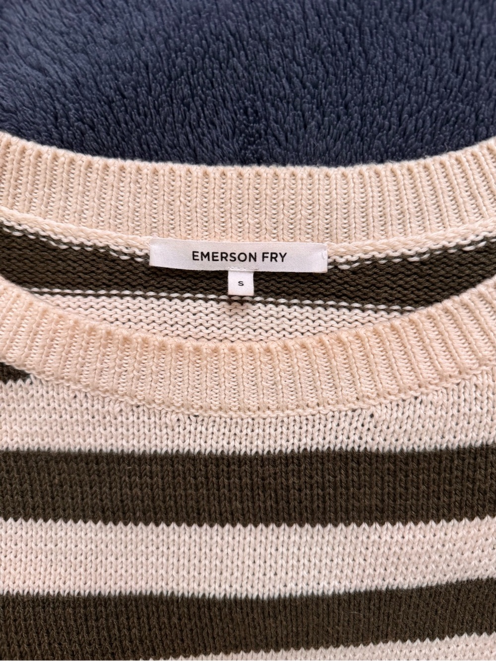 Emerson Fry Olive & White Striped Carolyn Crewneck Sweater S - Picture 4 of 8